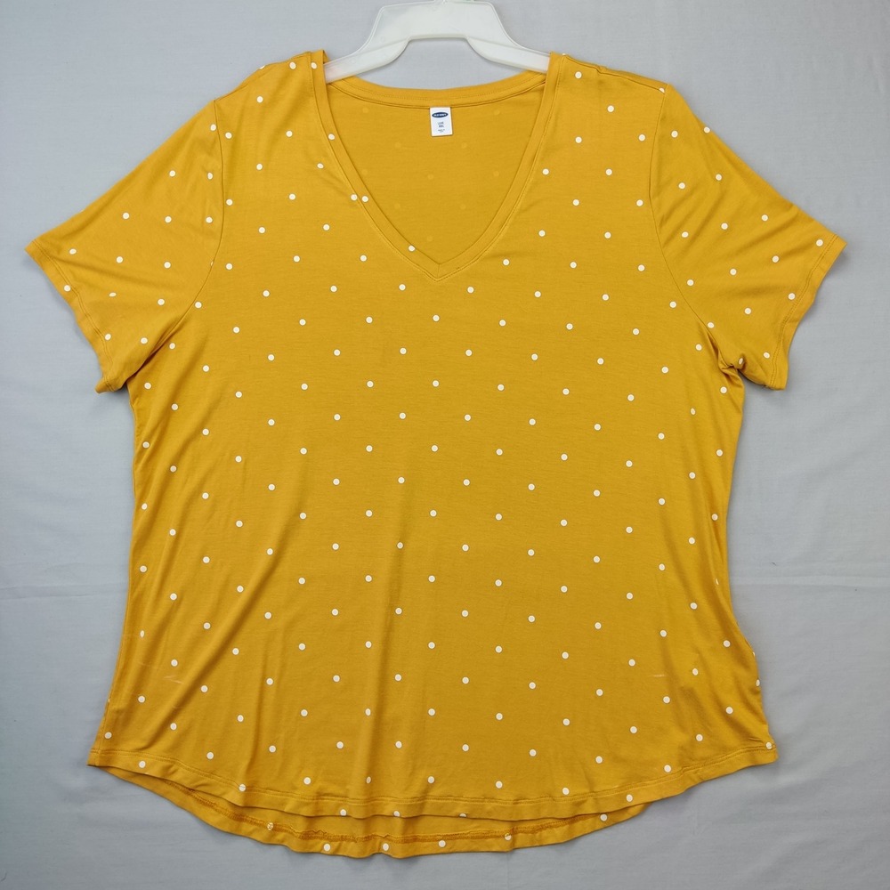 Old Navy T-Shirt Womens XXL Yellow Luxe Polka Dot V-Neck Short Sleeve Tee